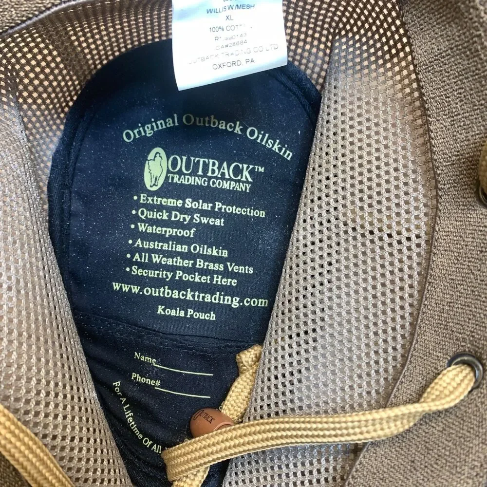 Original Outback Oilskin Brown Hat Willis Mesh Koala Pouch Vent - Picture 5 of 11